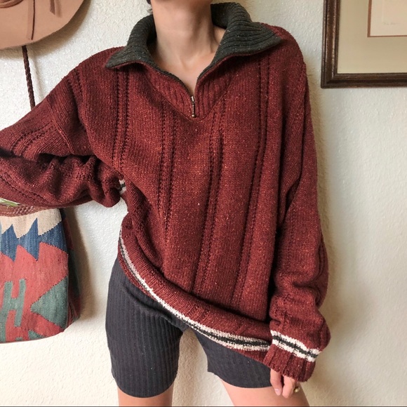 Vintage Sweaters - Striped & Speckled Knit Cozy Sweater